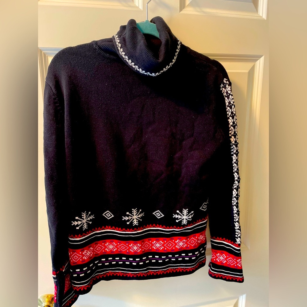 Hanna Andersson, Vtg Ski Sweater cotton sz S (sz 6ish) black red white trim